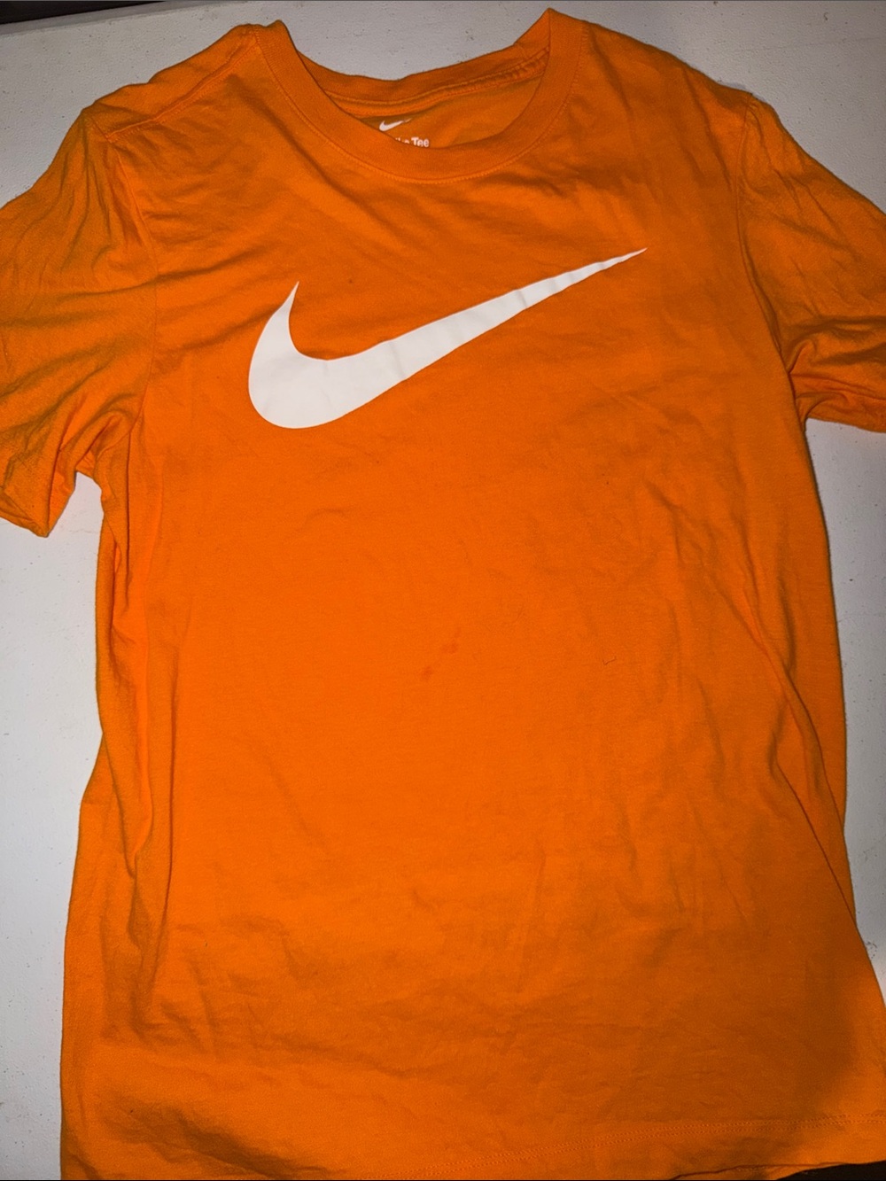 Nike Orange Crew Neck T-Shirt with White Swoosh